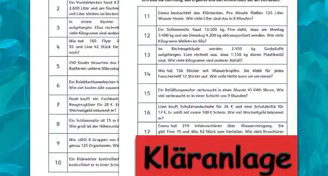 Textaufgaben Kläranlage Textaufgaben Kläranlage im Winter Klasse 4 - Kostenlos von Legakulie.info