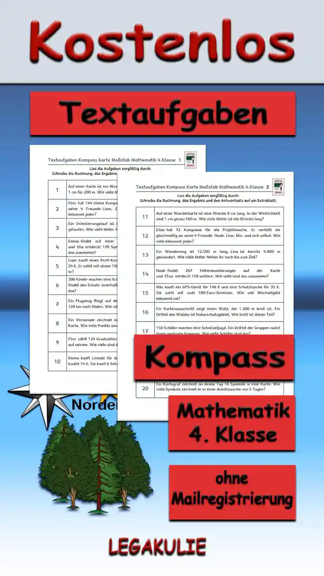Textaufgaben Kompass Karte im Winter Klasse 4 - Kostenlos von Legakulie.info