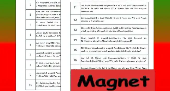 Textaufgaben Magnet Klasse 3 - Kostenlos von Legakulie.info