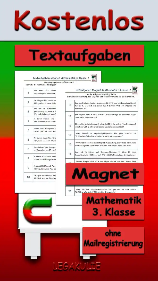 Textaufgaben Magnet Klasse 3 - Kostenlos von Legakulie.info