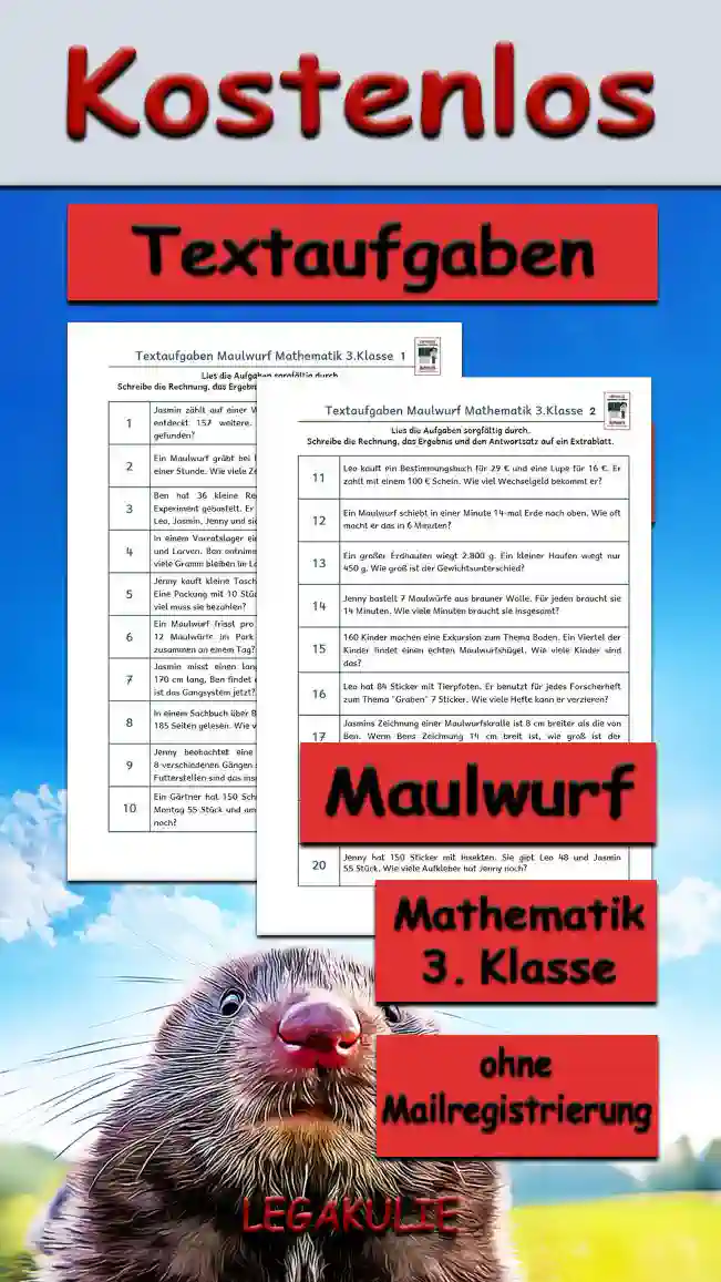 Textaufgaben Maulwurf Klasse 3 - Kostenlos von Legakulie.info