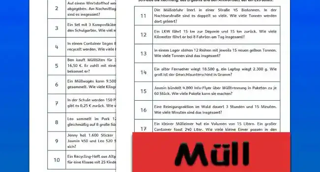 Textaufgaben Müll im Winter Klasse 4 - Kostenlos von Legakulie.info