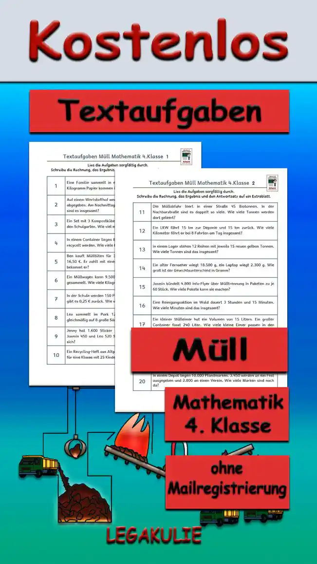 Textaufgaben Müll im Winter Klasse 4 - Kostenlos von Legakulie.info
