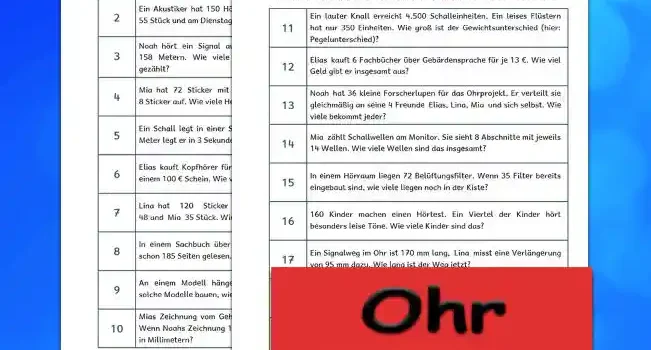 Textaufgaben Ohr Klasse 3 - Kostenlos von Legakulie.info
