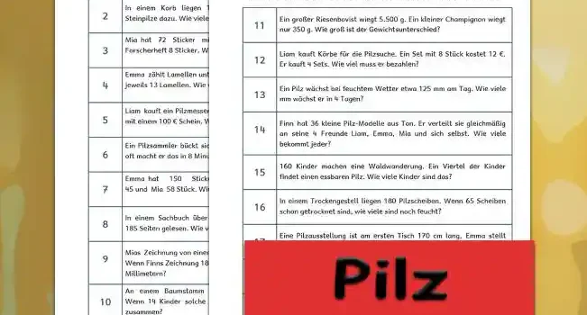 Textaufgaben Pilz Klasse 3 - Kostenlos von Legakulie.info