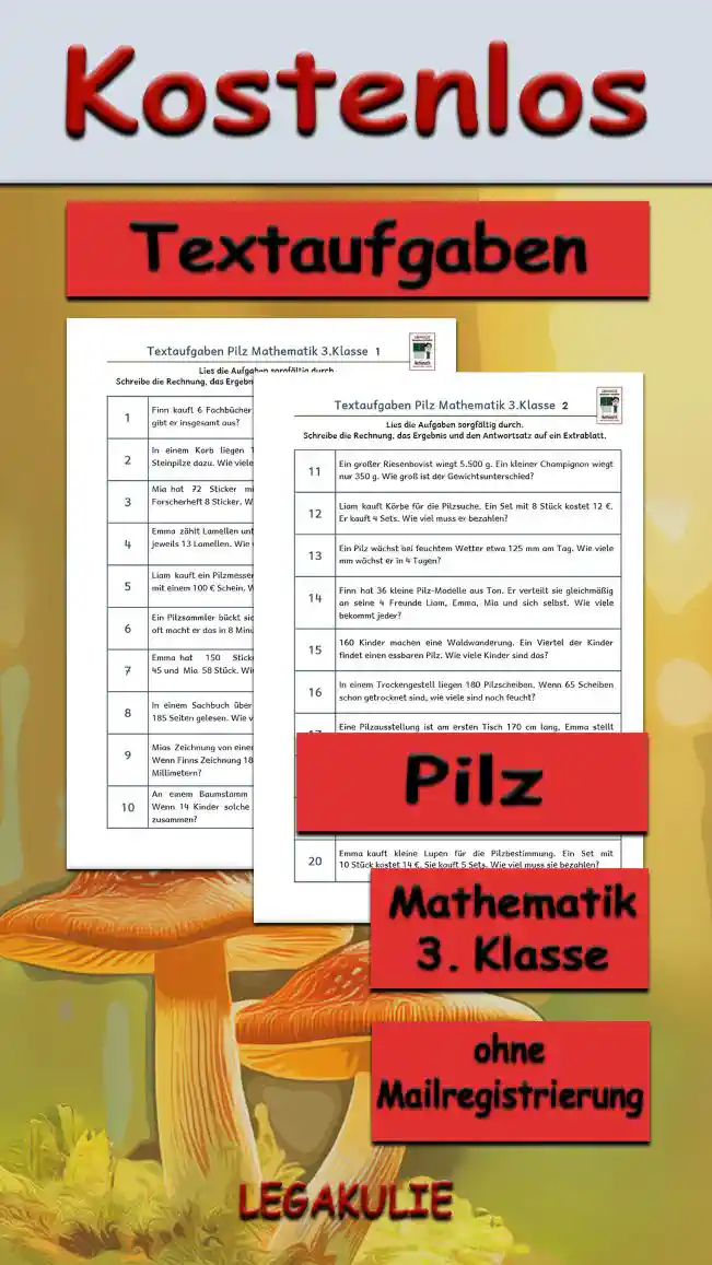 Textaufgaben Pilz Klasse 3 - Kostenlos von Legakulie.info