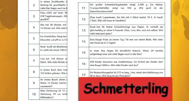 Textaufgaben Schmetterling Textaufgaben Schmetterling Klasse 3 - Kostenlos von Legakulie.info