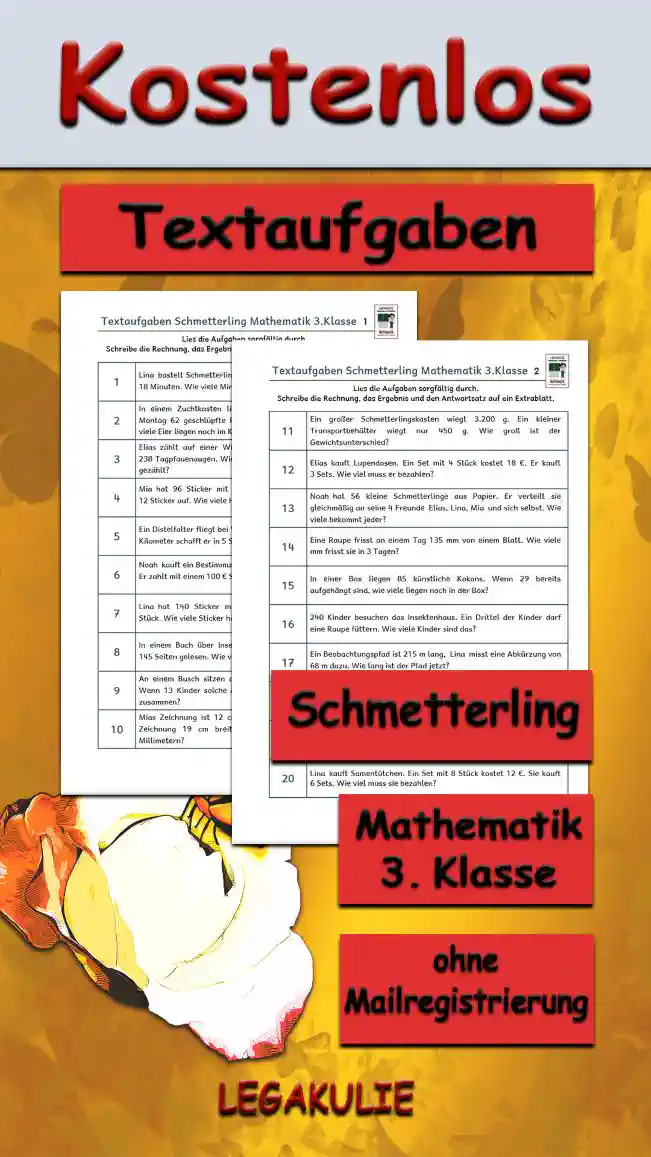 Textaufgaben Schmetterling Klasse 3 - Kostenlos von Legakulie.info