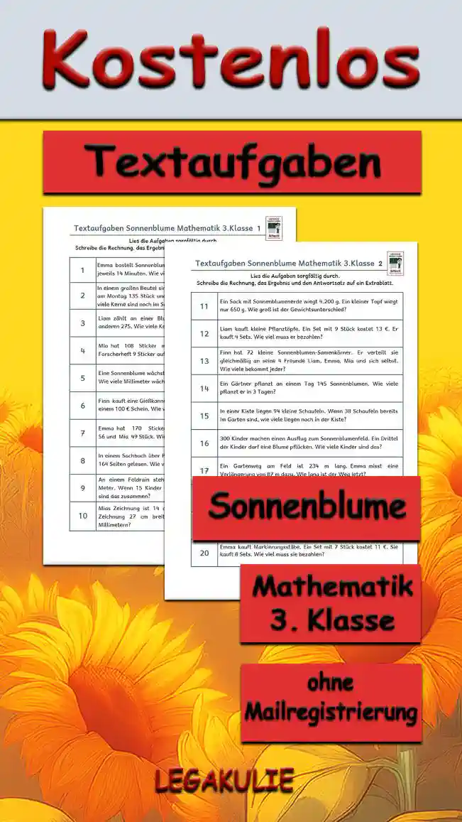 Textaufgaben Sonnenblume Klasse 3 - Kostenlos von Legakulie.info