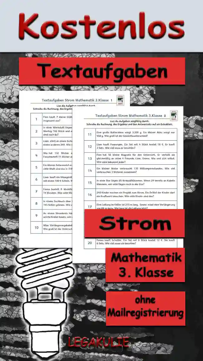 Textaufgaben Strom Klasse 3 - Kostenlos von Legakulie.info