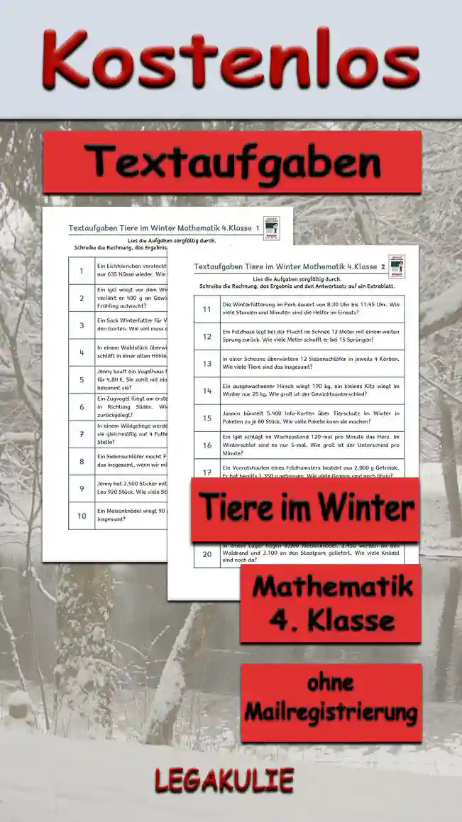 Textaufgaben Tiere im Winter Klasse 4 - Kostenlos von Legakulie.info