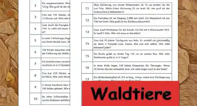 Textaufgaben Waldtiere Textaufgaben Waldtiere Klasse 3 - Kostenlos von Legakulie.info