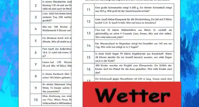 Textaufgaben Wetter Klasse 3 - Kostenlos von Legakulie.info