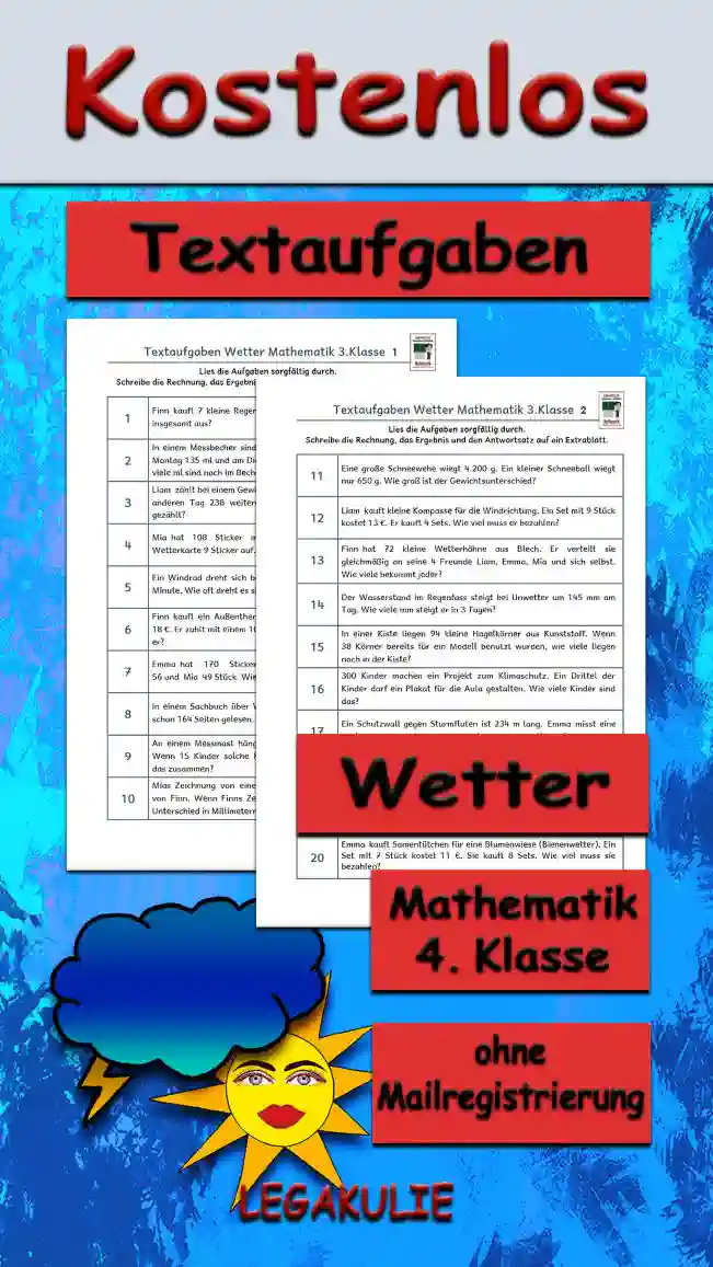Textaufgaben Wetter Klasse 3 - Kostenlos von Legakulie.info
