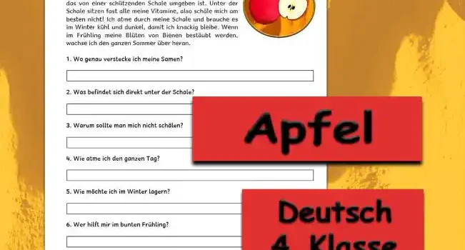 Textverständnis Apfel 4.Klasse Deutsch - Kostenlos von Legakulie.info