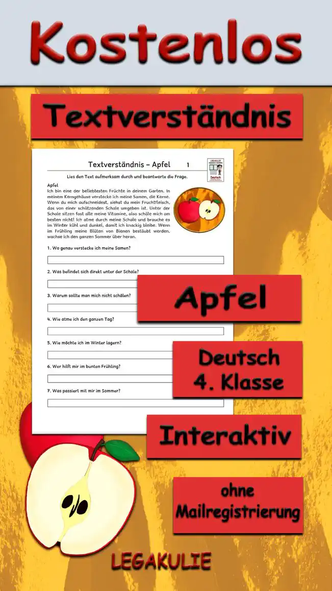 Textverständnis Apfel 4.Klasse Deutsch - Kostenlos von Legakulie.info