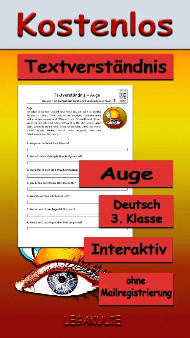 Textverständnis Auge 3.Klasse Deutsch - Kostenlos von Legakulie.info