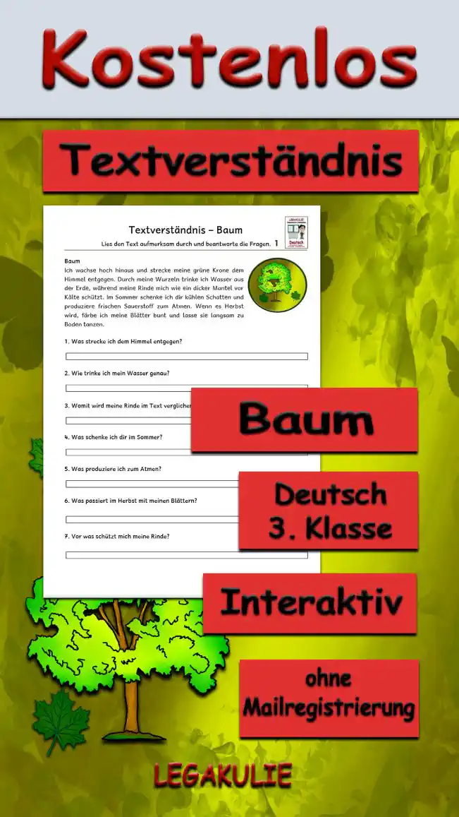 Textverständnis Baum 3.Klasse Deutsch - Kostenlos von Legakulie.info