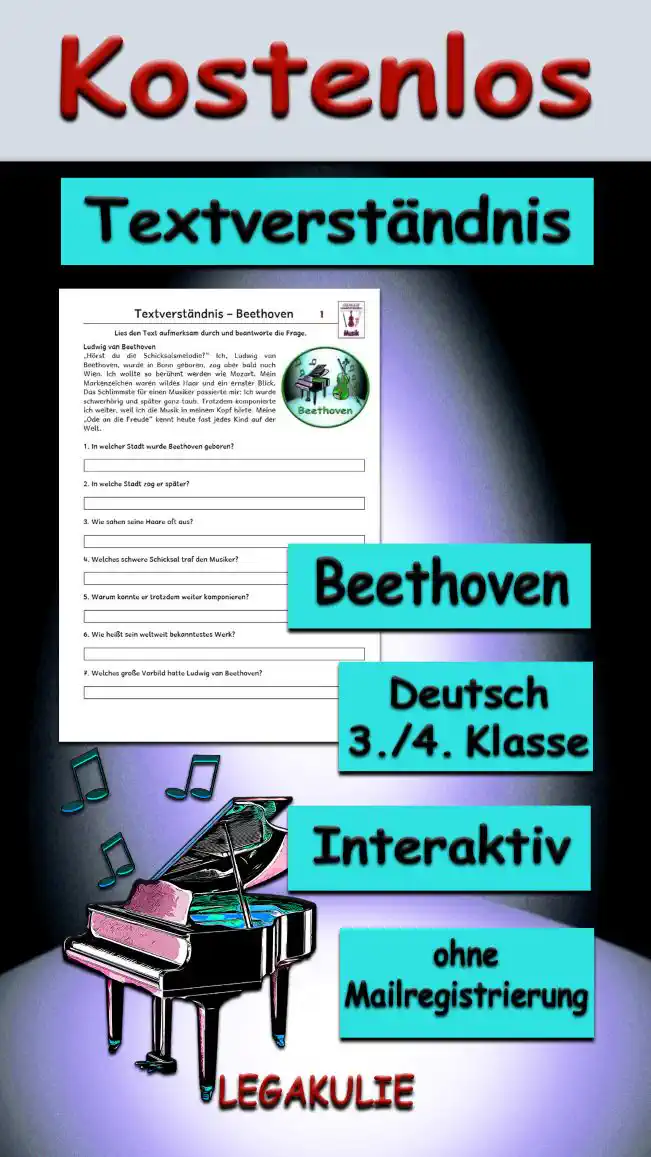 Textverständnis Beethoven 3./4.Klasse Musik - Kostenlos von Legakulie.info
