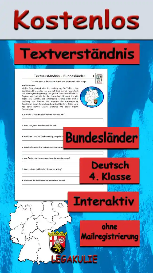 Textverständnis Bundesländer 4.Klasse Deutsch - Kostenlos von Legakulie.info