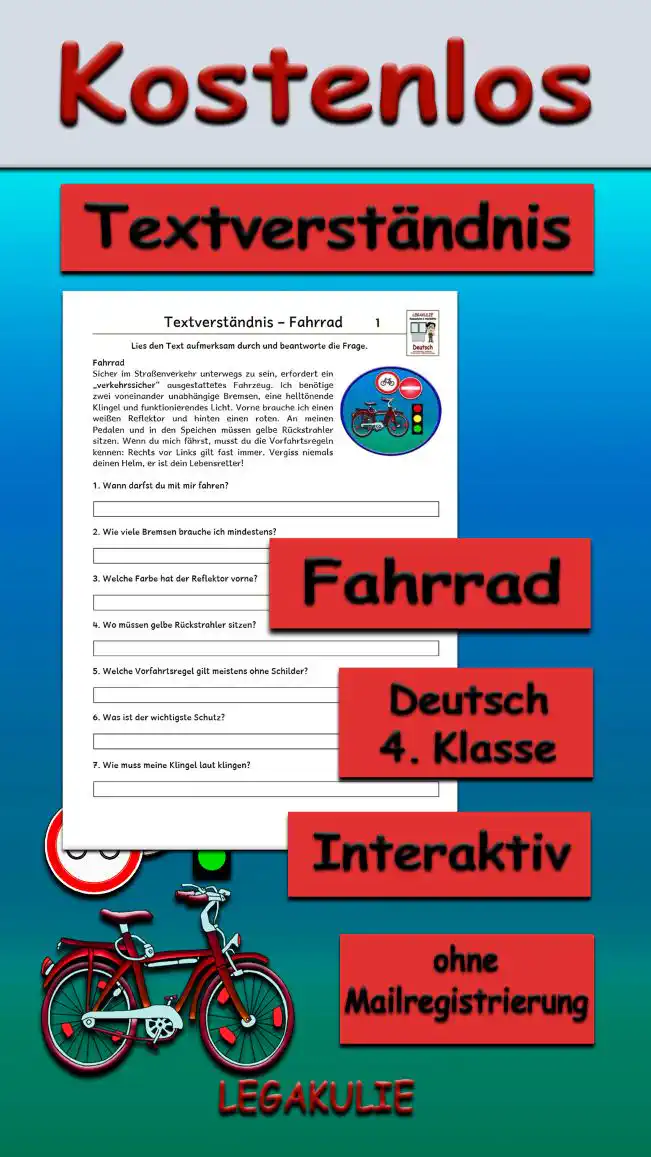 Textverständnis Fahrrad 4.Klasse Deutsch - Kostenlos von Legakulie.info