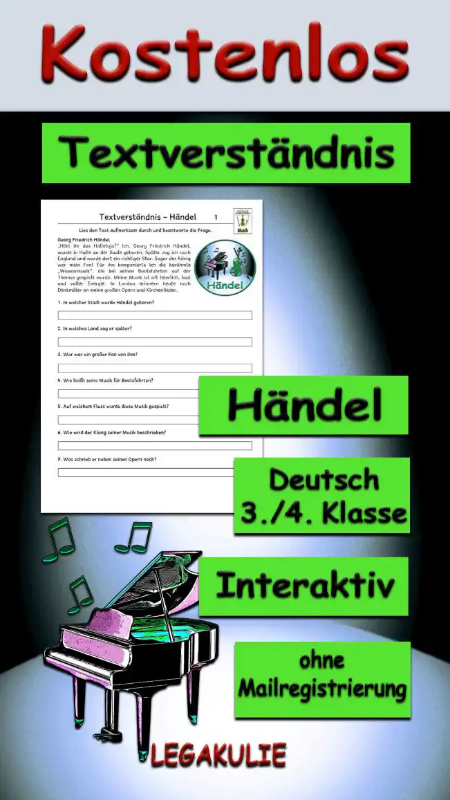 Textverständnis Händel 3./4.Klasse Musik - Kostenlos von Legakulie.info