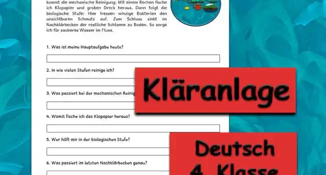 Textverständnis Kläranlage Textverständnis Kläranlage 4.Klasse Deutsch - Kostenlos von Legakulie.info