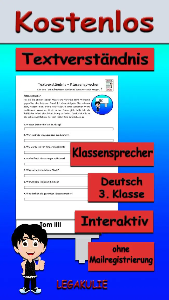 Textverständnis Klassensprecher 3.Klasse Deutsch - Kostenlos von Legakulie.info