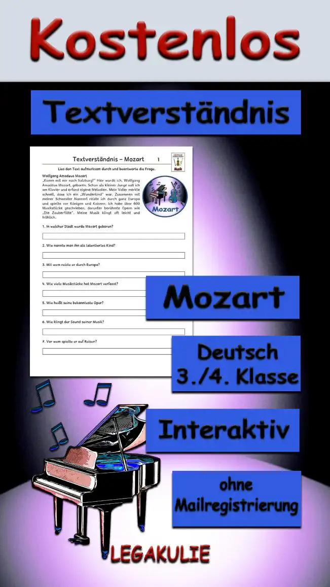 Textverständnis Mozart 3./4.Klasse Musik - Kostenlos von Legakulie.info