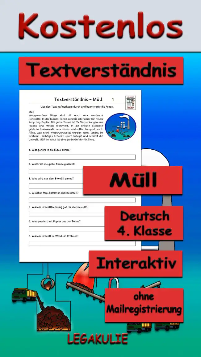 Textverständnis Müll 4.Klasse Deutsch - Kostenlos von Legakulie.info