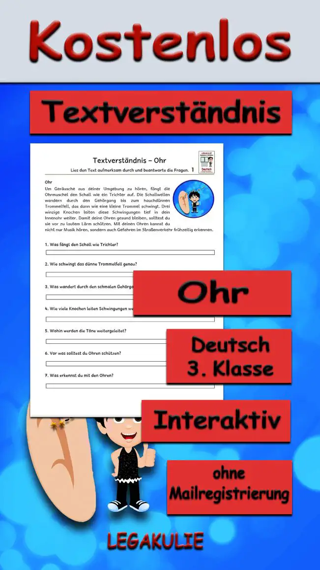 Textverständnis Ohr 3.Klasse Deutsch - Kostenlos von Legakulie.info