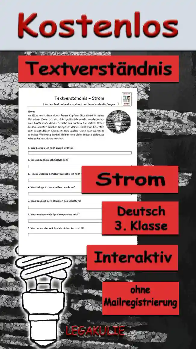 Textverständnis Strom 3.Klasse Deutsch - Kostenlos von Legakulie.info