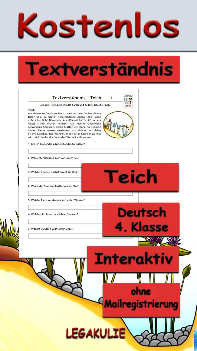 Textverständnis Teich im Winter 4.Klasse Deutsch - Kostenlos von Legakulie.info
