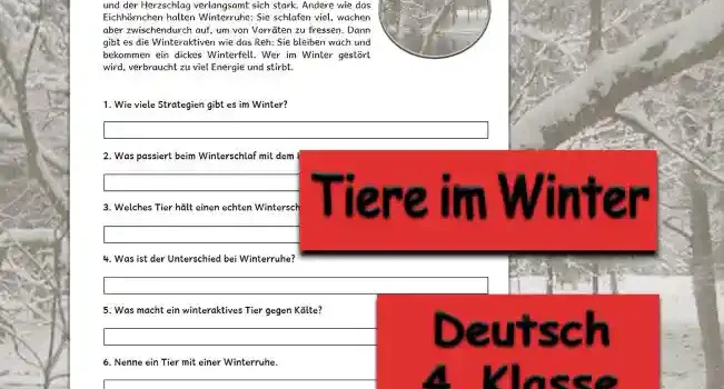 Textverständnis Tiere im Winter 4.Klasse Deutsch - Kostenlos von Legakulie.info