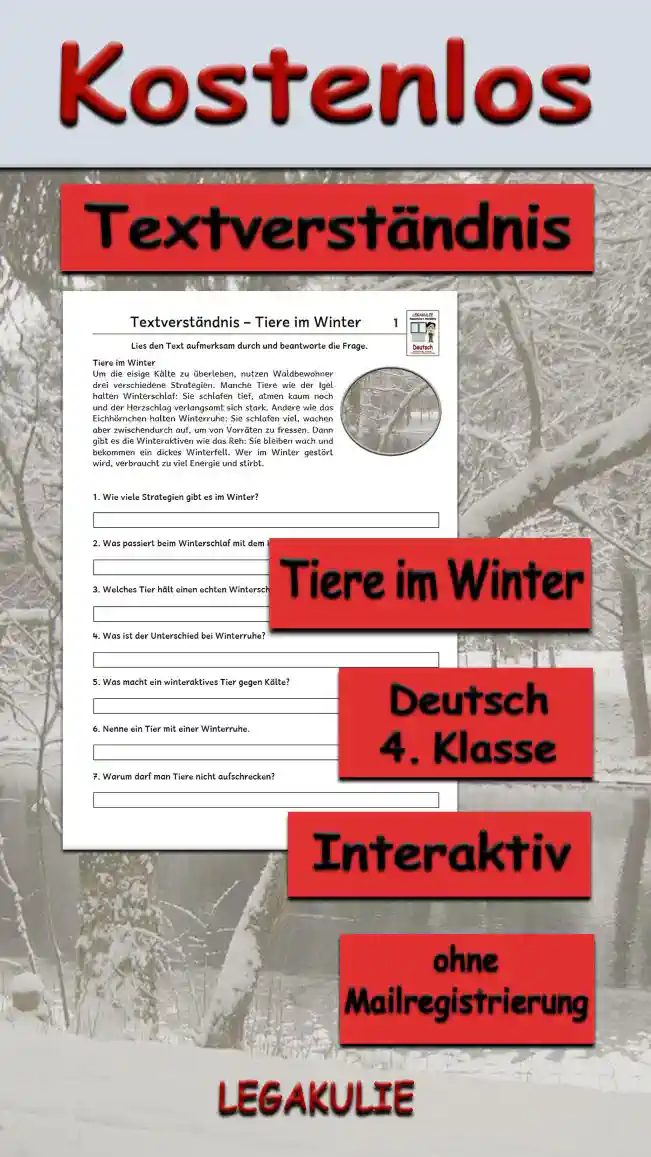 Textverständnis Tiere im Winter 4.Klasse Deutsch - Kostenlos von Legakulie.info