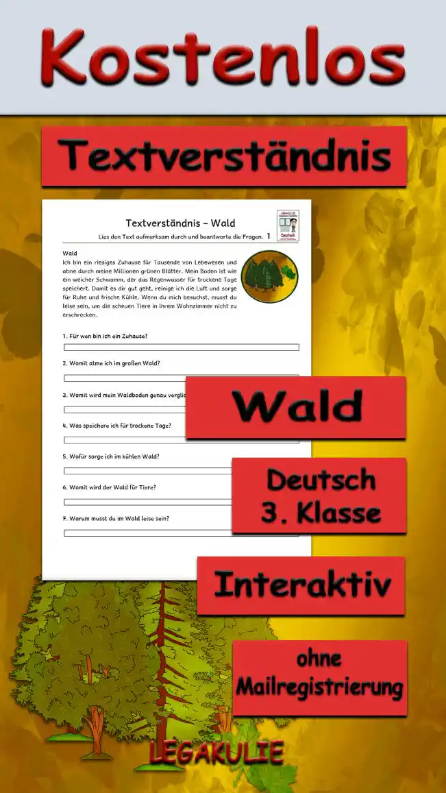 Textverständnis Wald 3.Klasse Deutsch - Kostenlos von Legakulie.info