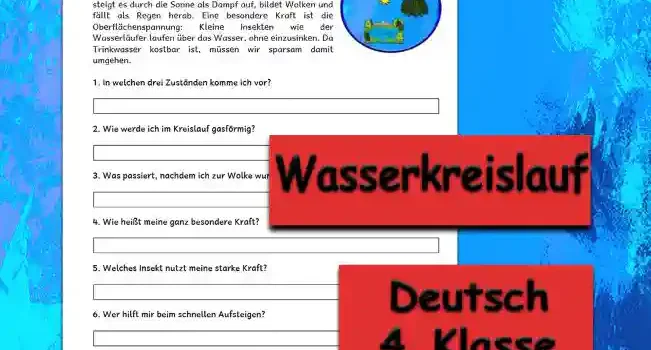 Textverständnis Wasserkreislauf 4.Klasse Deutsch - Kostenlos von Legakulie.info