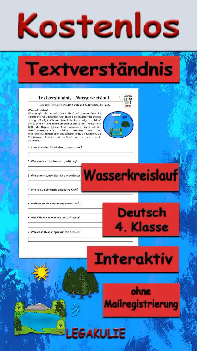 Textverständnis Wasserkreislauf 4.Klasse Deutsch - Kostenlos von Legakulie.info