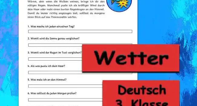 Textverständnis Wetter 3.Klasse Deutsch - Kostenlos von Legakulie.info
