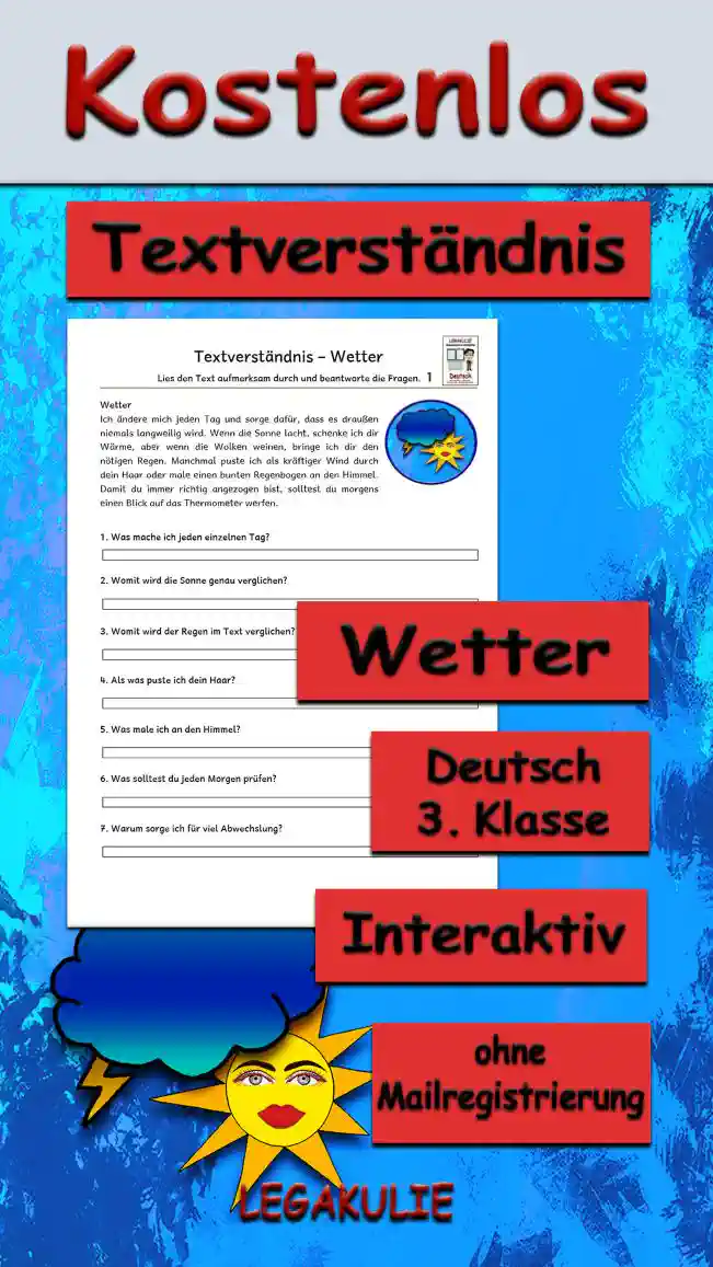 Textverständnis Wetter 3.Klasse Deutsch - Kostenlos von Legakulie.info