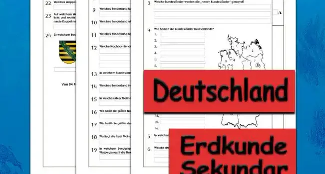 Klassenarbeit Deutschland Erdkunde - Kostenlos von Legakulie.info. [KLASSENARBEIT] | Deutschland – Kostenlose Klassenarbeit und Lernzielkontrolle zur Geographie auf Legakulie.info | 1. Wann wurde die Bundesrepublik Deutschland gegründet? | 2. Wie heißt die Hauptstadt von Deutschland? | 3. Welche Bundesländer werden die „neuen Bundesländer“ genannt? | 4. Wie heißen die 16 Bundesländer Deutschlands? | 5. In welchem Bundesland liegt das Sauerland? | 6. Welche drei Bundesländer grenzen an Frankreich? | 7. Welche drei deutschen Städte sind gleichzeitig auch Bundesländer? | 8. Welches Bundesland ist das kleinste in der Landmasse? | 9. Welches Bundesland hat den größten Flughafen? | 10. Welches Bundesland ist das nördlichste? | 11. Welches Bundesland hat das größte Industriegebiet? | 12. Welche Nachbar-Bundesländer hat Thüringen? | 13. In welchem Bundesland hat das Oktoberfest seinen Ursprung? | 14. Welches Bundesland liegt zwischen zwei Meeren, der Nordsee und der Ostsee? | 15. In welches Meer fließt die Oder? | 16. Wie heißt die größte Nordseeinsel Deutschlands? | 17. Wie heißt die größte deutsche Insel insgesamt? | 18. Wo liegt die Insel Mainau? | 19. In welchem Bundesland liegt der höchste Berg des Harzes, auf dem sich in der Walpurgisnacht die Hexen treffen? | 20. Wie heißt Deutschlands höchster Berg? | 21. Welches Tier ist Deutschlands Wappentier? | 22. Welches Wappen zeigt drei Löwen übereinander? | 23. Auf welchem Wappen sieht man im Vordergrund ein altes Tor mit drei Türmen, zwei Sternen und einer Kuppel mit Kreuz? | 24. Zu welchem Bundesland gehören die abgebildeten Wappen?