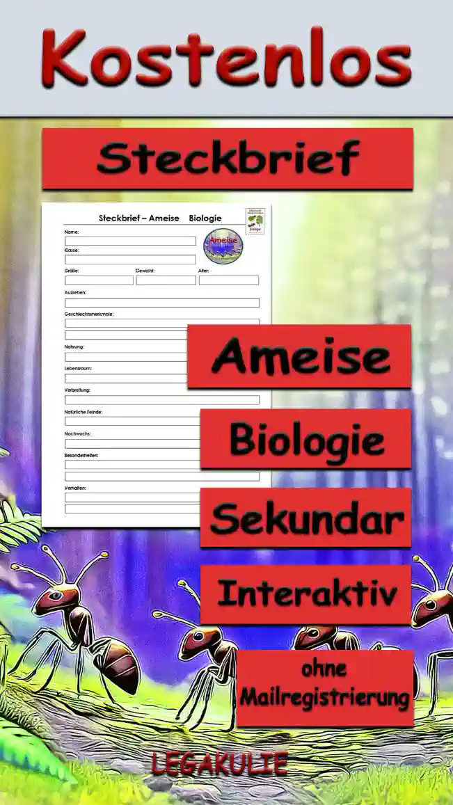 Steckbrief Ameise Sekundar Unterrichtsmaterial - Kostenlos von Legakulie.info