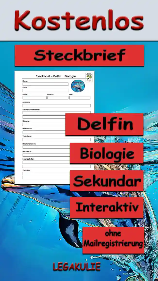 Steckbrief Delfin Sekundar Unterrichtsmaterial - Kostenlos von Legakulie.info