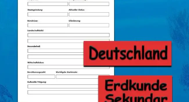 Steckbrief Deutschland Erdkunde - Kostenlos von Legakulie.info [STECKBRIEF] | Name: Bundesrepublik Deutschland | Beiname: Land der Dichter und Denker | Hauptstadt: Berlin (Bundeshauptstadt) | Geografische Lage: Mitteleuropa (angrenzend an 9 Nachbarstaaten) | Staatsgründung: 23. Mai 1949 (Verkündung des Grundgesetzes) | Aktueller Status: Souveräner Bundesstaat in Europa | Bündnisse: Mitglied der Europäischen Union (EU) und der NATO | Gliederung: 16 Bundesländer (von Bayern bis Schleswig-Holstein) | Landschaftsbild: Norddeutsches Tiefland, Mittelgebirge und Alpen | Besonderheit: Weltweit bekannt für Autobahnen ohne generelles Tempolimit | Wirtschaftsfokus: Exportwirtschaft, Maschinenbau und Automobilindustrie | Bevölkerungszahl: Ca. 84 Millionen Einwohner | Wichtigste Merkmale: Das Grundgesetz / Schloss Neuschwanstein | Kulturelle Prägung: Mischung aus christlich-abendländischer Tradition und Moderne