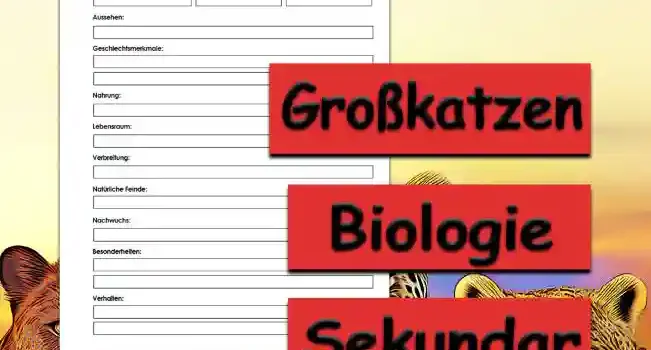 Steckbrief Großkatzen Steckbrief Großkatzen Sekundar Unterrichtsmaterial - Kostenlos von Legakulie.info