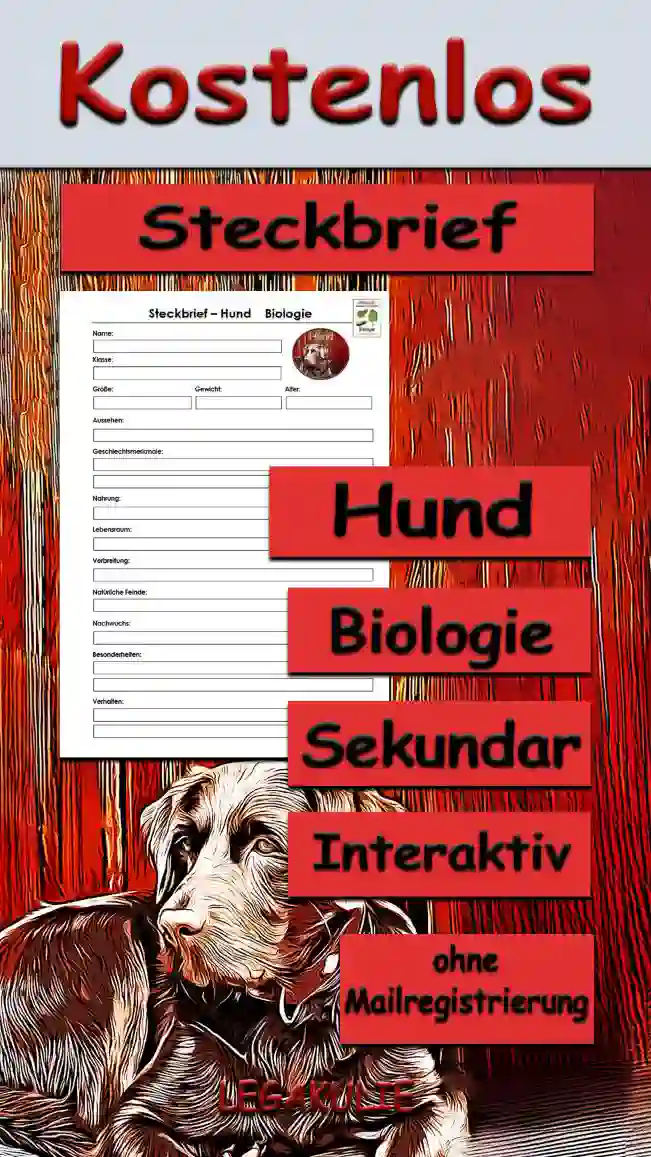 Steckbrief Hund Sekundar Unterrichtsmaterial - Kostenlos von Legakulie.info