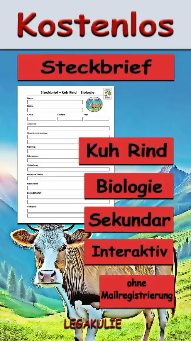 Steckbrief Kuh Rind Sekundar Unterrichtsmaterial - Kostenlos von Legakulie.info