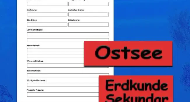Steckbrief Ostsee Erdkunde - Kostenlos von Legakulie.info [STECKBRIEF] | Name: Die Ostsee | Beiname: Das „Baltische Meer“ | Bekanntester Ort: Die Kreidefelsen auf der Insel Rügen | Geografische Lage: Binnenmeer in Nordeuropa, fast komplett von Land umschlossen | Entstehung: Nach dem Rückzug der eiszeitlichen Gletscher (Ancylussee) | Aktueller Status: Größtes Brackwassermeer der Erde | Bündnisse: Helsinki-Abkommen (Schutz der Ostsee-Umwelt durch Anrainerstaaten) | Gliederung: Buchten, Förden, Bodden und zahlreiche Inselgruppen | Landschaftsbild: Steilküsten, flache Sandstrände und ruhige Boddenlandschaften | Besonderheit: Kaum Gezeiten (Ebbe und Flut sind fast nicht spürbar) | Wirtschaftsfokus: Tourismus, Schifffahrt und Handelshäfen | Bodenschätze: Bernstein (das „Gold der Ostsee“) | Wichtigste Merkmale: Blaues, ruhiges Wasser / Die Hanse-Tradition | Physische Prägung: Niedriger Salzgehalt (Brackwasser) und geringer Wasseraustausch