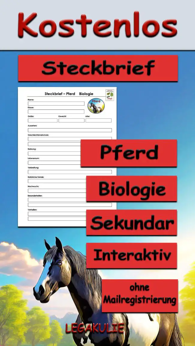 Steckbrief Pferd Sekundar Unterrichtsmaterial - Kostenlos von Legakulie.info
