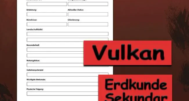 Steckbrief Vulkan Erdkunde - Kostenlos von Legakulie.info [STECKBRIEF] | Name: Vulkane | Beiname: „Sicherheitsventile“ der Erde | Bekanntester Ort: Der Pazifische Feuerring (Ring of Fire) | Geografische Lage: Meist an den Grenzen der Kontinentalplatten | Entstehung: Durch Plattentektonik und aufsteigendes Magma aus dem Erdmantel | Aktueller Status: Über 1.500 potenziell aktive Vulkane weltweit | Bündnisse: Global Volcanism Program (Weltweite Überwachung der Aktivität) | Gliederung: Schichtvulkane, Schildvulkane und Schlackenkegel | Landschaftsbild: Kegelförmige Berge, Kraterseen und Lavafelder | Besonderheit: Eruptionen fördern fruchtbare Asche und neue Landmassen | Nutzungsfokus: Geothermie (Heizkraft aus Erdwärme) | Gefahrenpotenzial: Lavaströme, Aschewolken und pyroklastische Ströme | Wichtigste Merkmale: Magmakammer / Krater / Lava | Physische Prägung: Extreme Hitze (Magma ca. 1.000 °C bis 1.200 °C)